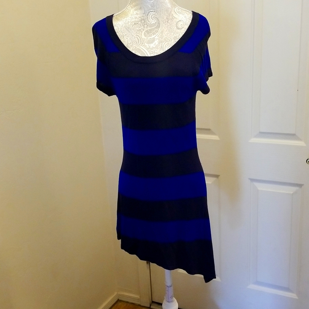 Elegant Blue and Black Striped Dress